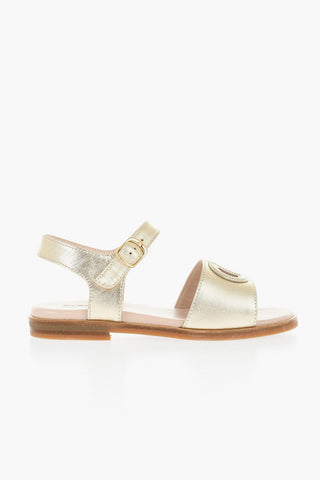Metallic leather Ankle Strap Sandals