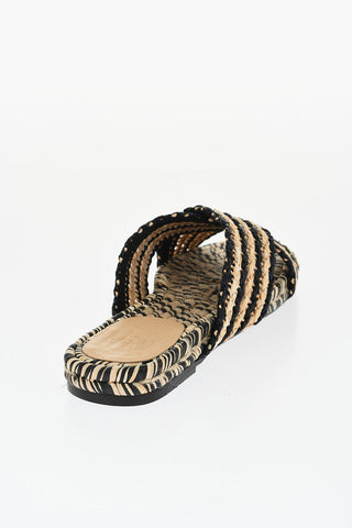 Two-Tone Raffia PAT Sandals with Crossed Band