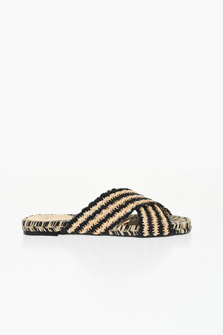 Two-Tone Raffia PAT Sandals with Crossed Band