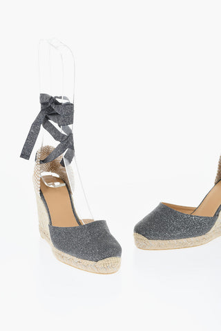 Glittered LACE up CARINA Sandals With Raffia Wedge 9,5cm