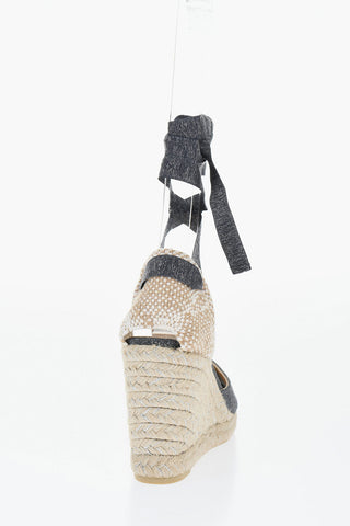 Glittered LACE up CARINA Sandals With Raffia Wedge 9,5cm