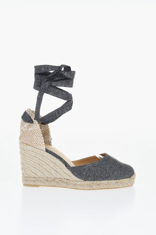 Glittered LACE up CARINA Sandals With Raffia Wedge 9,5cm