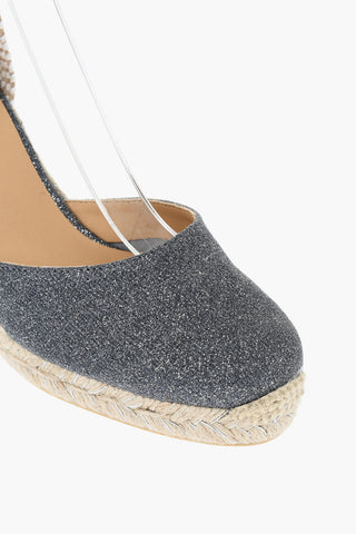 Glittered LACE up CARINA Sandals With Raffia Wedge 9,5cm