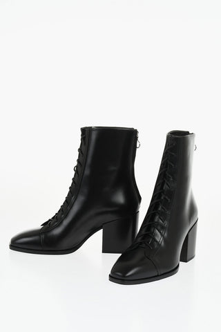 Leather Lace-Up Boots with Heel 8cm