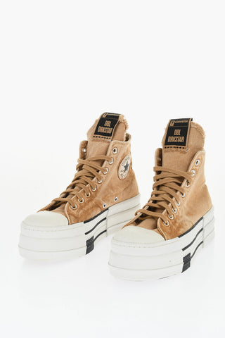 RICK OWENS DRKSHDW Sneakers Alte DBL DRKSTAR in Canvas con Suola Platform 5.5cm