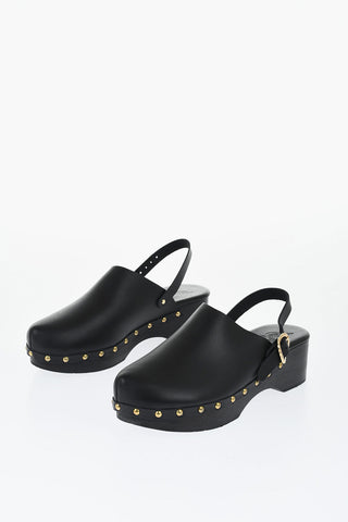 Clog in Pelle con Dettaglio Borchie