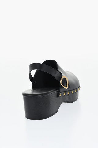 Clog in Pelle con Dettaglio Borchie