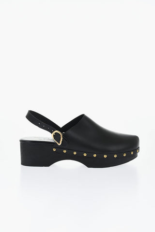 Clog in Pelle con Dettaglio Borchie