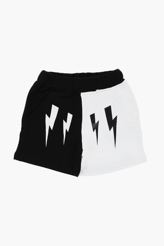 Two-Tone Shorts with Thunderbolts Print