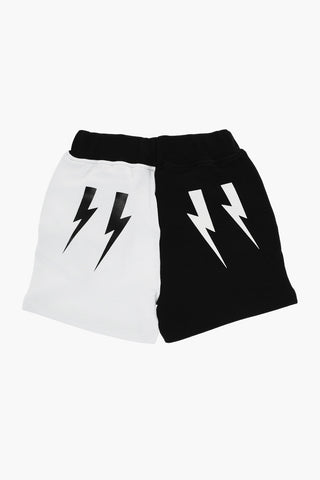 Two-Tone Shorts with Thunderbolts Print