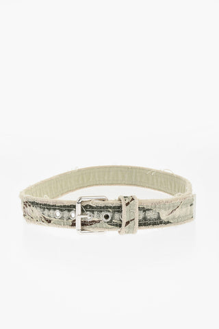 Distressed Canvas Belt with Camo Motif