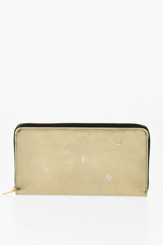 Metallic Leather Wallet with Zip Closure