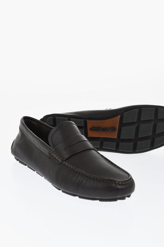 Leather Penny Loafers in Solid Colour
