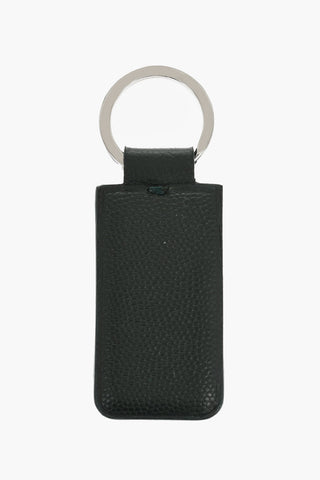 Saffiano Leather Keyring with Silver-Tone Logo Plaque
