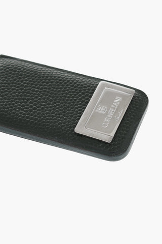 Saffiano Leather Keyring with Silver-Tone Logo Plaque