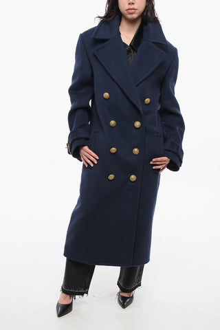 Virgin Wool Double-breasted Coat with Jewel Buttons