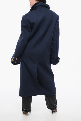Virgin Wool Double-breasted Coat with Jewel Buttons