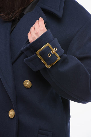 Virgin Wool Double-breasted Coat with Jewel Buttons