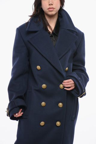 Virgin Wool Double-breasted Coat with Jewel Buttons