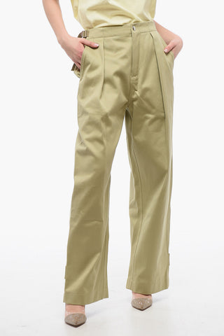 Single-pleated Cotton Pants with Ankle Straps