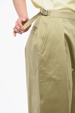 Single-pleated Cotton Pants with Ankle Straps