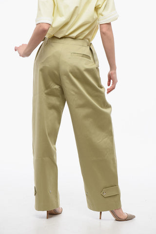 Single-pleated Cotton Pants with Ankle Straps