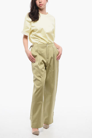 Single-pleated Cotton Pants with Ankle Straps