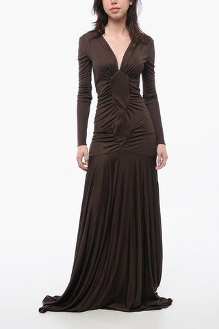 Jersey Gathered Dress with V-neckline