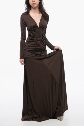 Jersey Gathered Dress with V-neckline