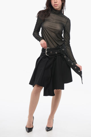 Wool Pleated Skirt With Buckle Detail