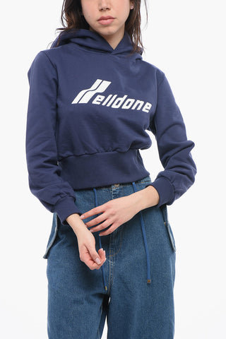 Solid Color Cropped Hoodie with Printed Logo