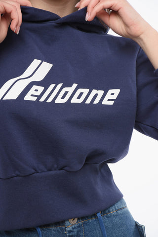 Solid Color Cropped Hoodie with Printed Logo