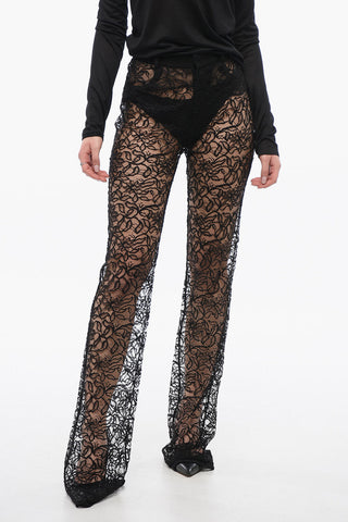 Floral Lace Pants with Straight Leg