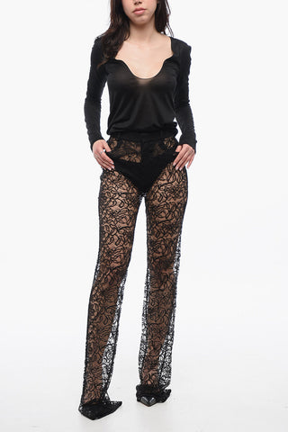 Floral Lace Pants with Straight Leg