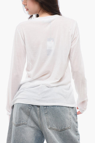 T-Shirt Girocollo in Misto Cotone a Maniche Lunghe