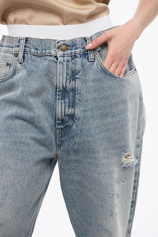 Low-Waisted JANE Distressed Jeans with Logoed Elastic Band 20cm
