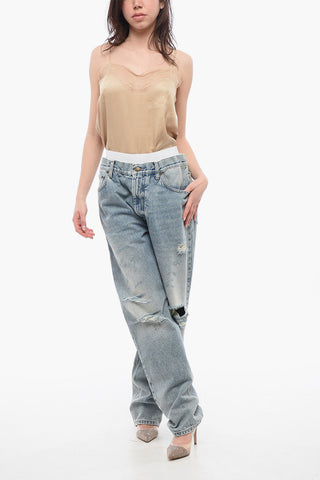 Low-Waisted JANE Distressed Jeans with Logoed Elastic Band 20cm