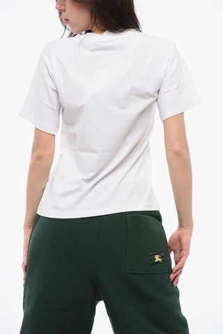 T-shirt Girocollo In Cotone con Logo in Strass All-Over