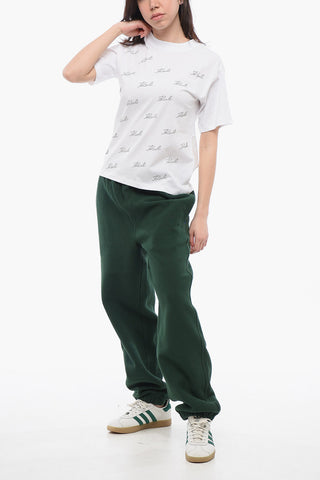 T-shirt Girocollo In Cotone con Logo in Strass All-Over