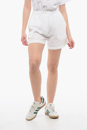 Linen and Cotton Solid-Color Shorts with Elastic Waist