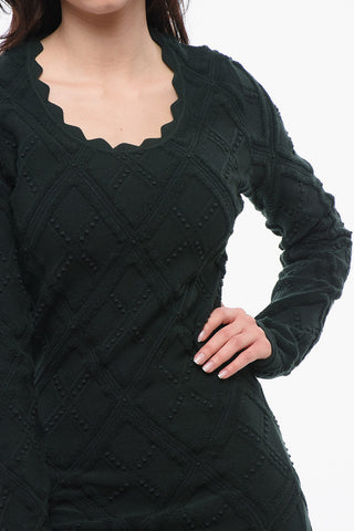 Vestito in Lana con Finniture Geomtriche