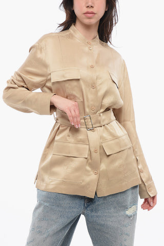 Silk Relaxed Shirt with Knight Motif