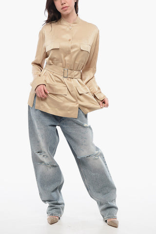 Silk Relaxed Shirt with Knight Motif