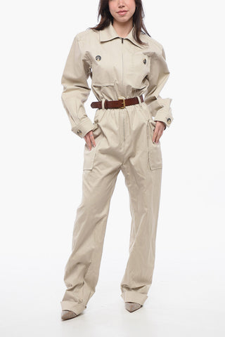 Cotton Twill Jumpsuit with Leather Belt