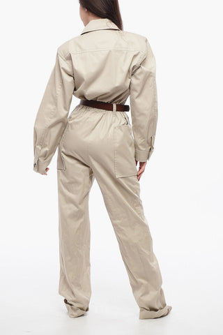 Cotton Twill Jumpsuit with Leather Belt