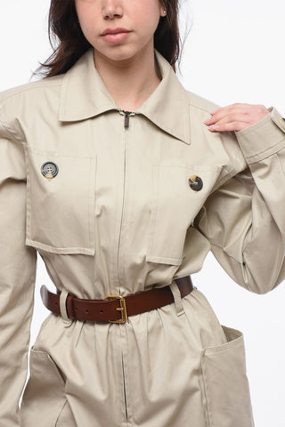 Cotton Twill Jumpsuit with Leather Belt