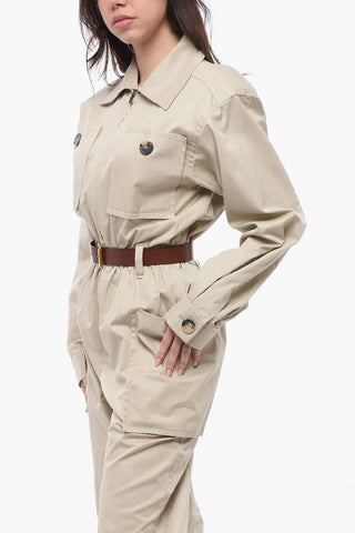 Cotton Twill Jumpsuit with Leather Belt