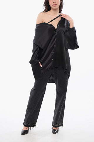 Silk Satin Dropped Shoulder Shirt with Asymmetric Design