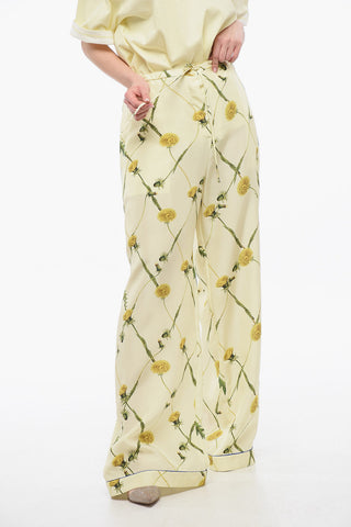 Silk Floral Pants with Wide Leg