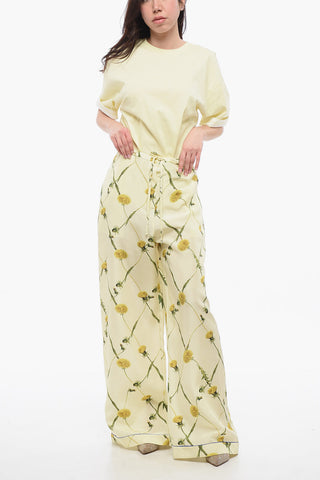 Silk Floral Pants with Wide Leg
